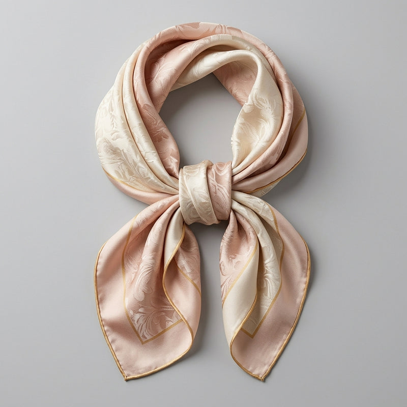 Pure Mulberry Silk Knot Scarf in Champagne & Blush